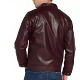 Men Textured Jacket Classic Biker Brown Leather Jacket
